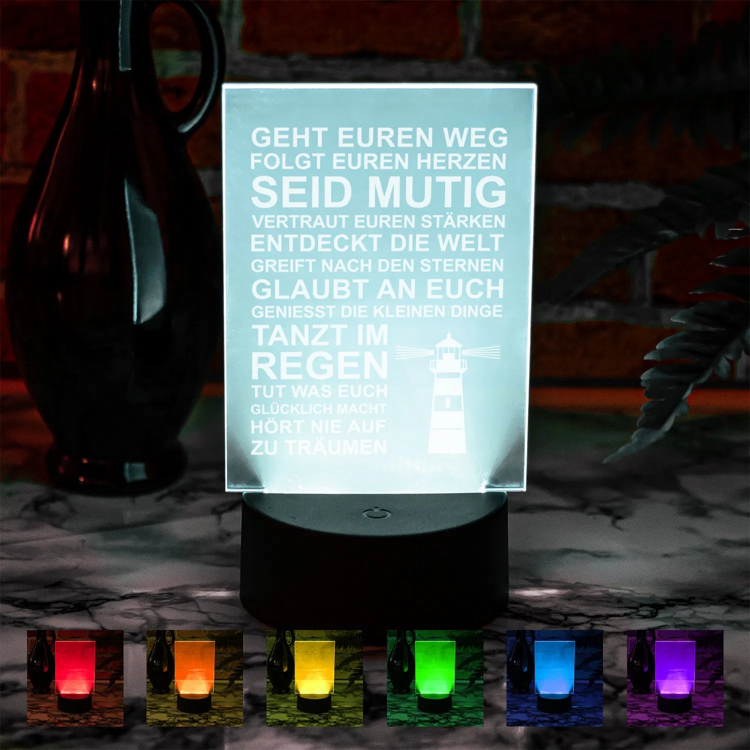 LED-Leuchte - Wegweiser des Lebens Schwarz Leuchtturm Geh Deinen Weg