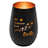 Windlicht - Andenken Hund Pfoten Schwarz matt bronze