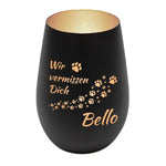 Windlicht - Andenken Hund Pfoten Schwarz matt silber