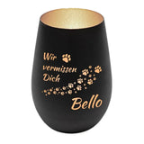 Windlicht - Andenken Hund Pfoten Schwarz matt silber