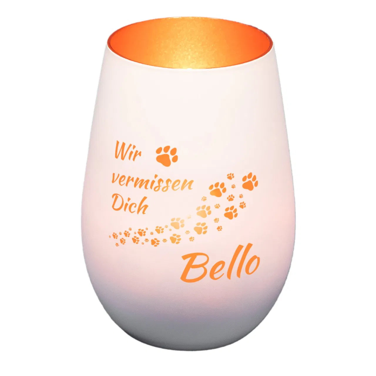Windlicht - Andenken Hund Pfoten Weiss matt bronze