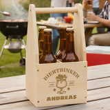 Holz-Bierträger für 4 Flaschen mit Gravur