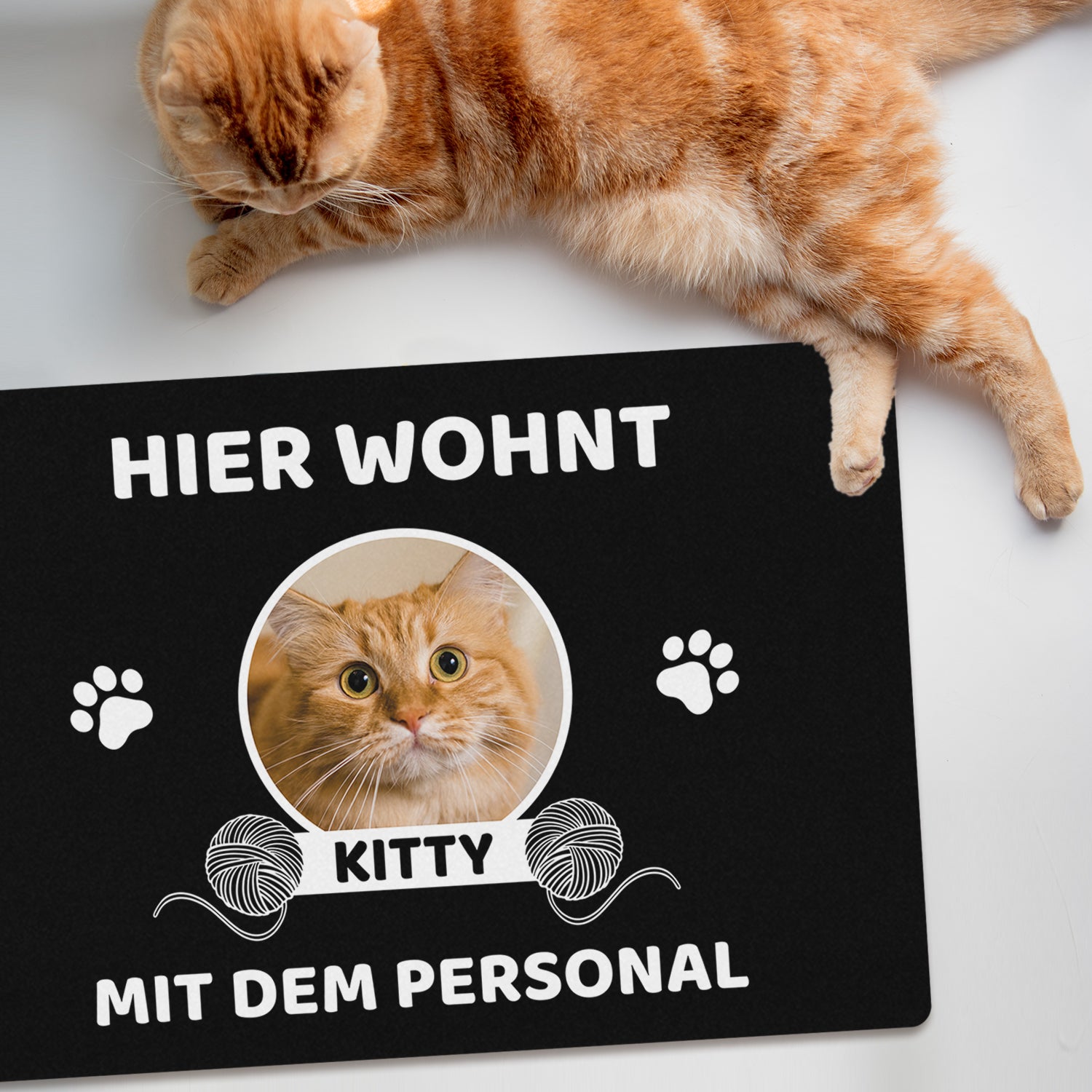 Fußmatte Hier wohnen Katzen mit dem Personal