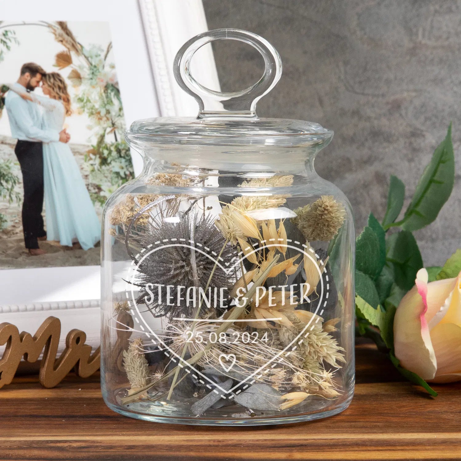 Keksglas zur Hochzeit mit Personalisierung Herz