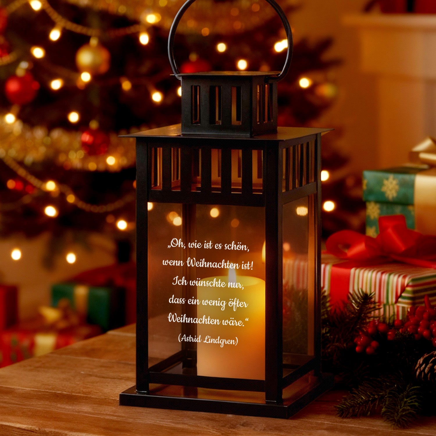 Weihnachtliche Laterne mit Personalisierung