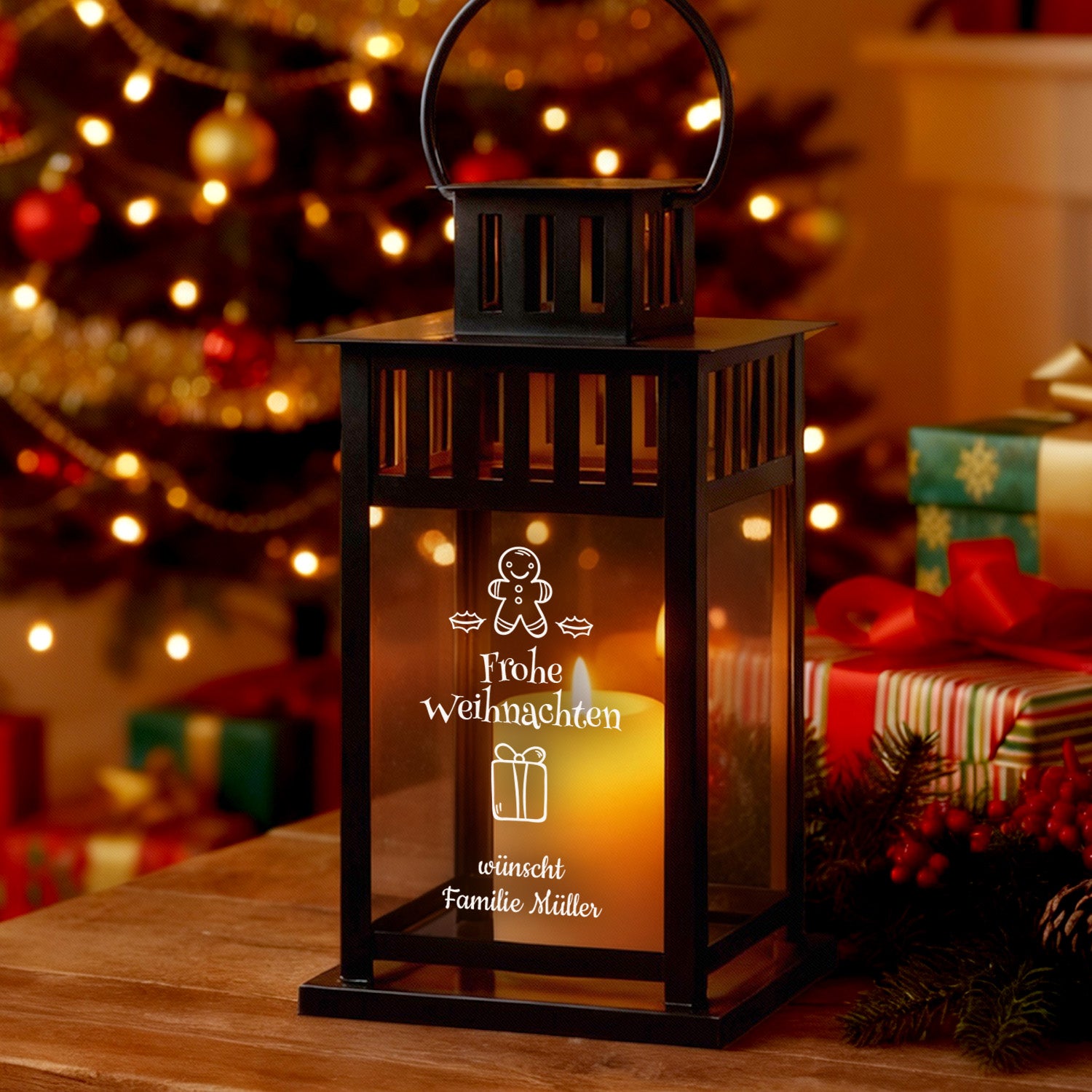 Weihnachtliche Laterne mit Personalisierung