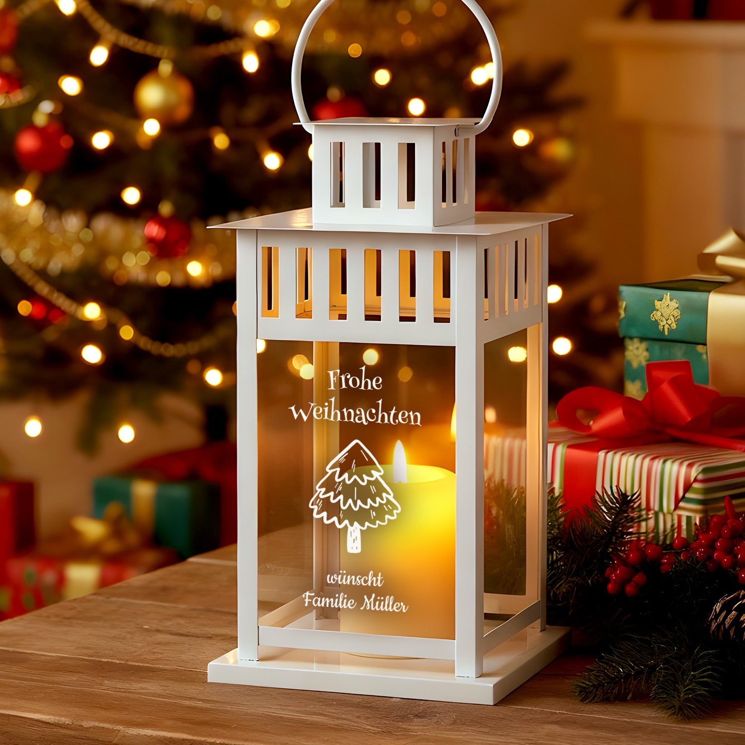 Weihnachtliche Laterne mit Personalisierung