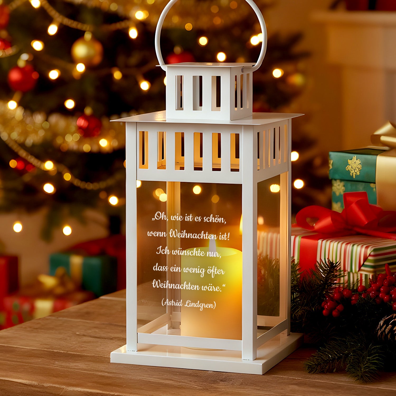 Weihnachtliche Laterne mit Personalisierung