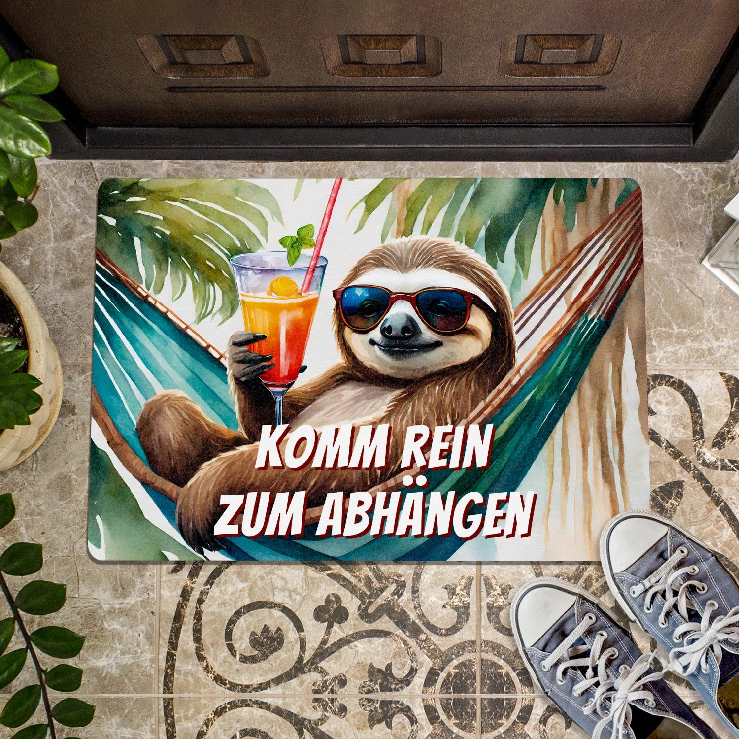 Fußmatte Faultier mit Cocktail