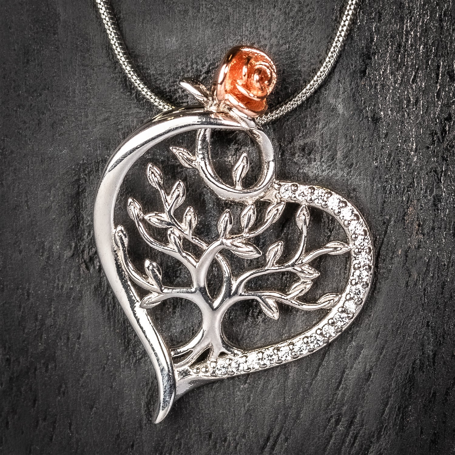 Halskette -  Herz mit Rose