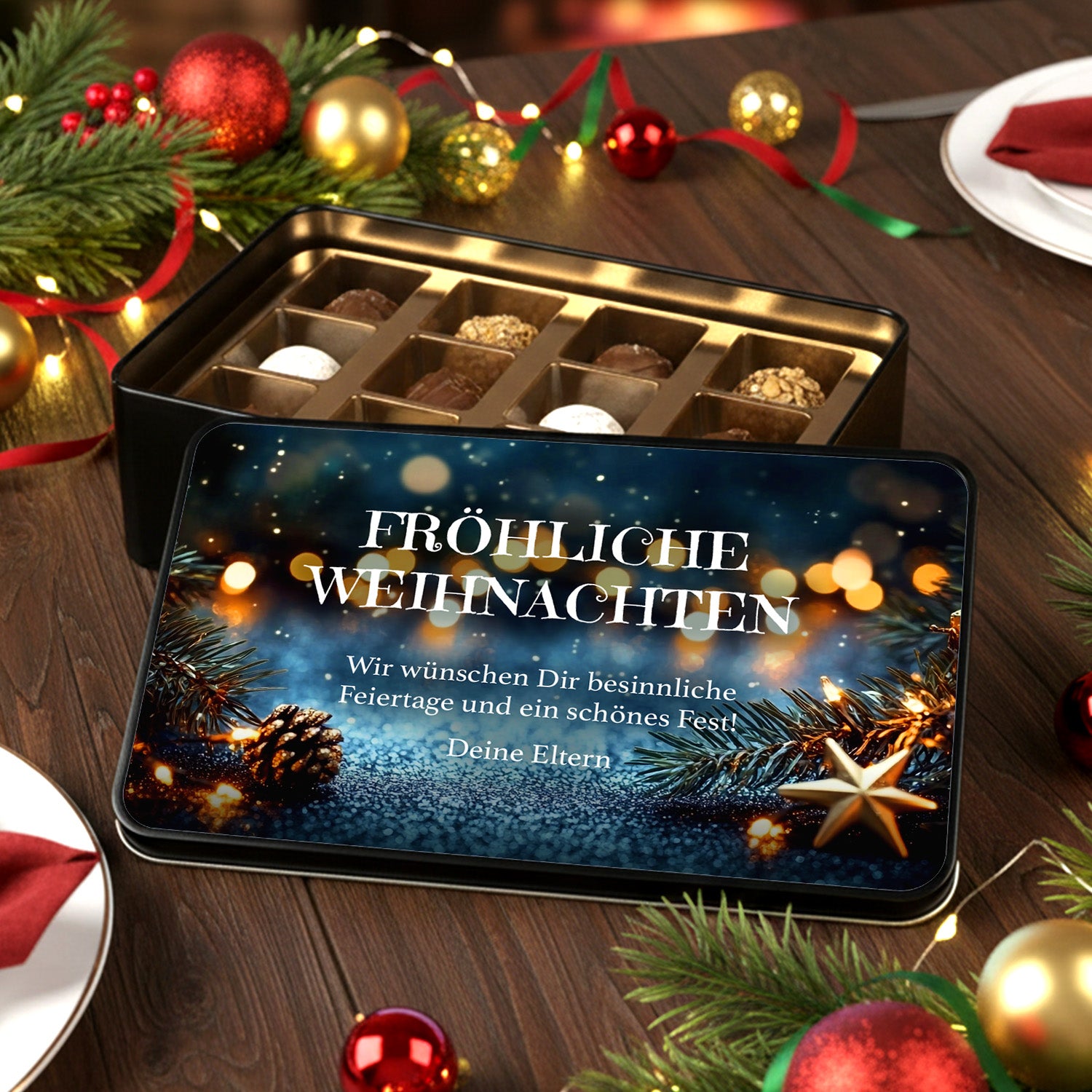Personalisierte Pralinenbox zu Weihnachten (mit 4 Motivvarianten)