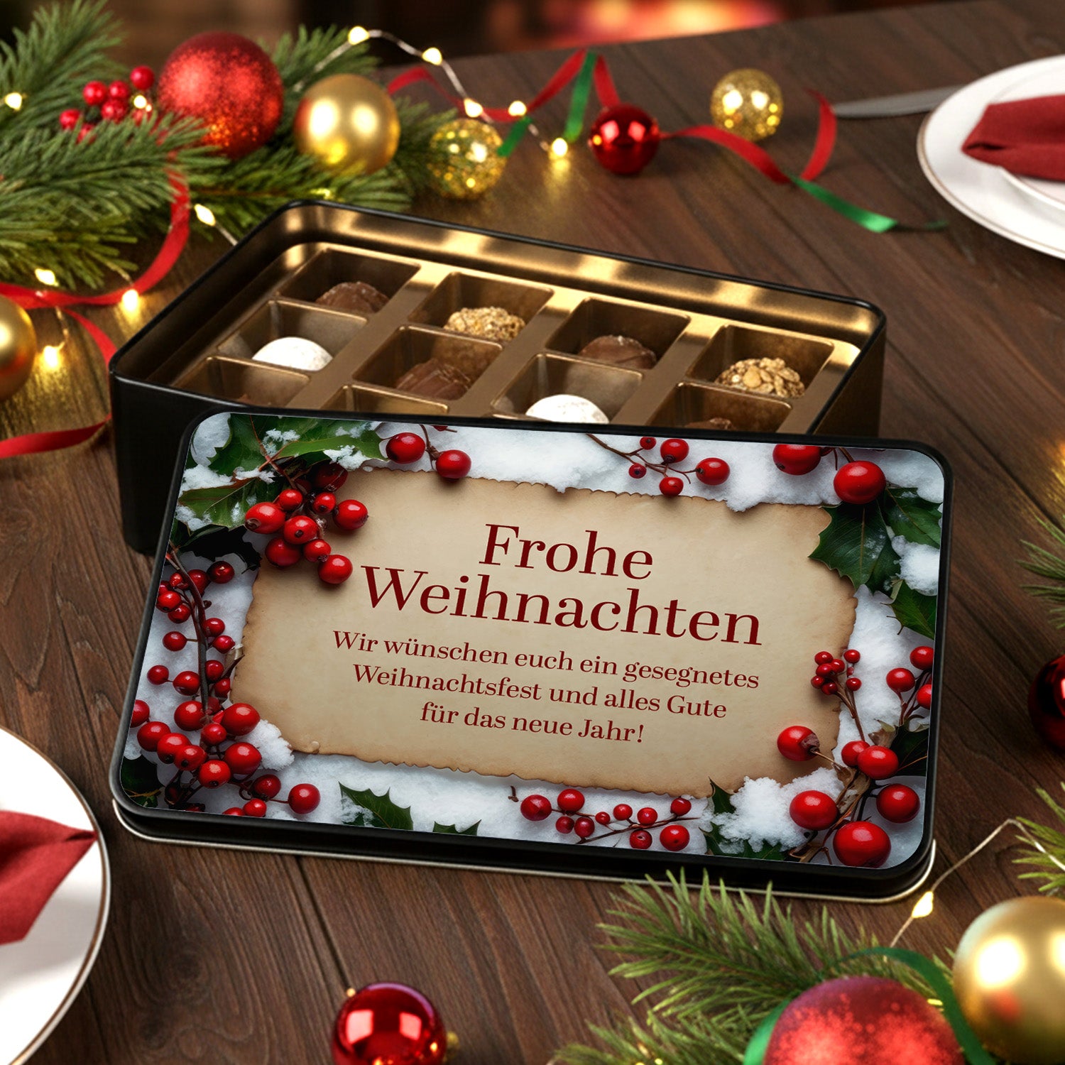 Personalisierte Pralinenbox zu Weihnachten (mit 4 Motivvarianten)