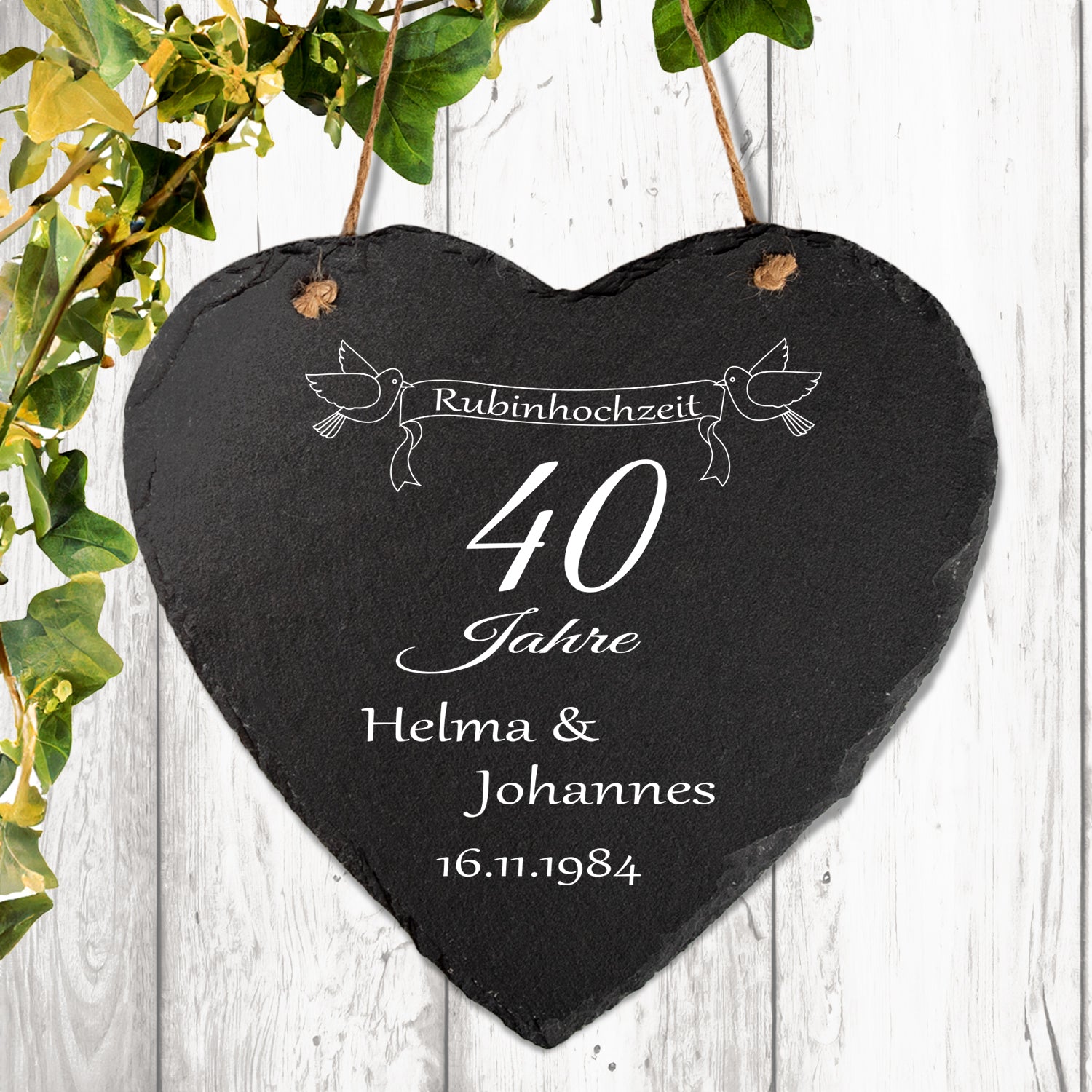 Schieferherz - Rubinhochzeit mit Personalisierung