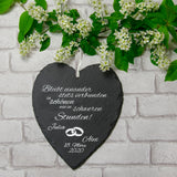 Schieferherz zur Hochzeit mit Personalisierung Ringe