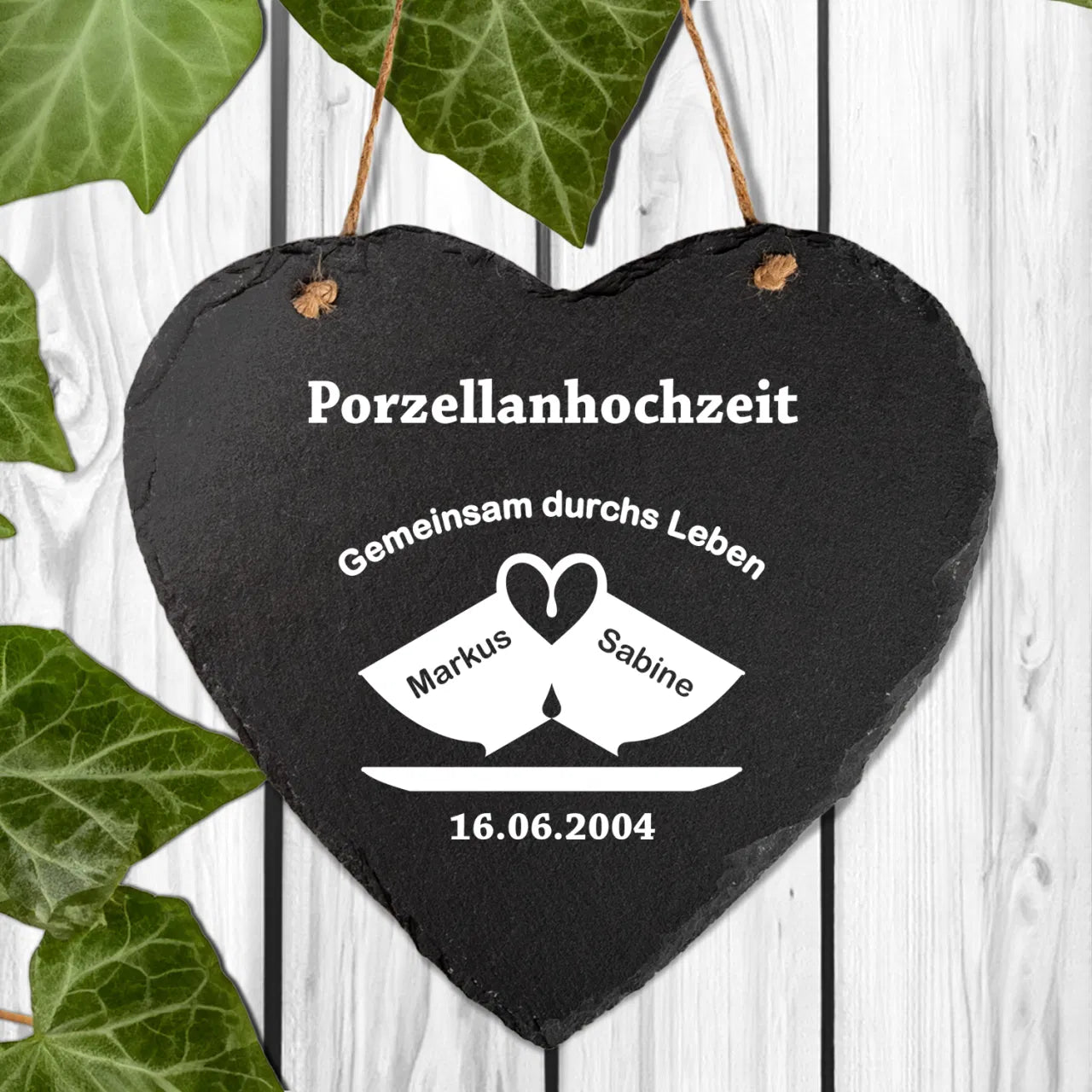 Schieferherz - Porzellanhochzeit