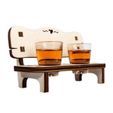 Charming wooden Schnapsbank made of oiled alder, engraved with two names and a special date, complete with two snug schnapps glasses.