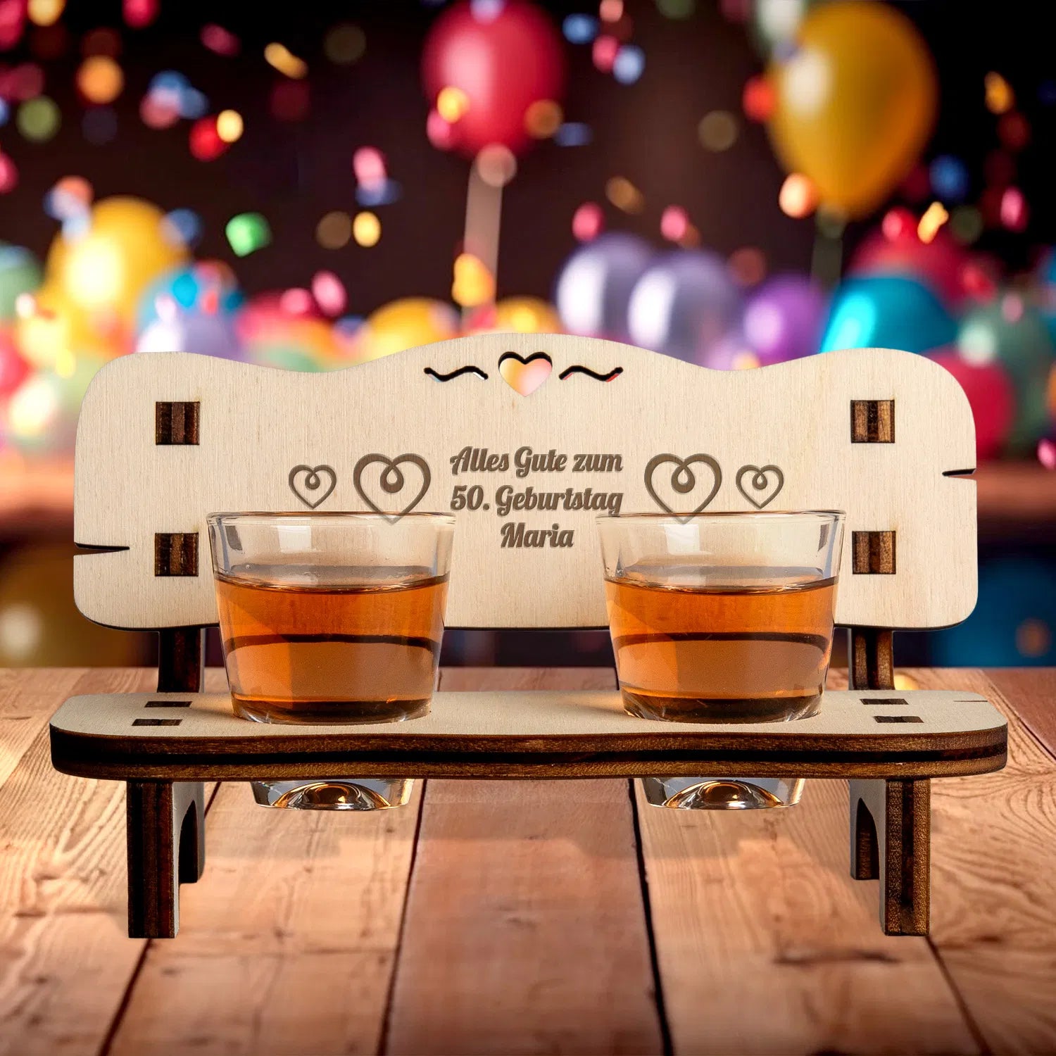Schnapsbank zum Geburtstag mit Gravur Herz