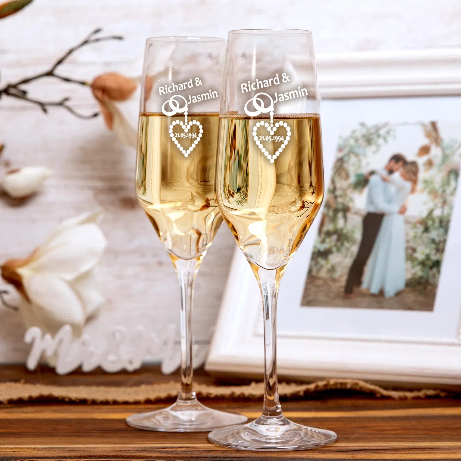 personlisiertes Sektglas Set zur Perlenhochzeit