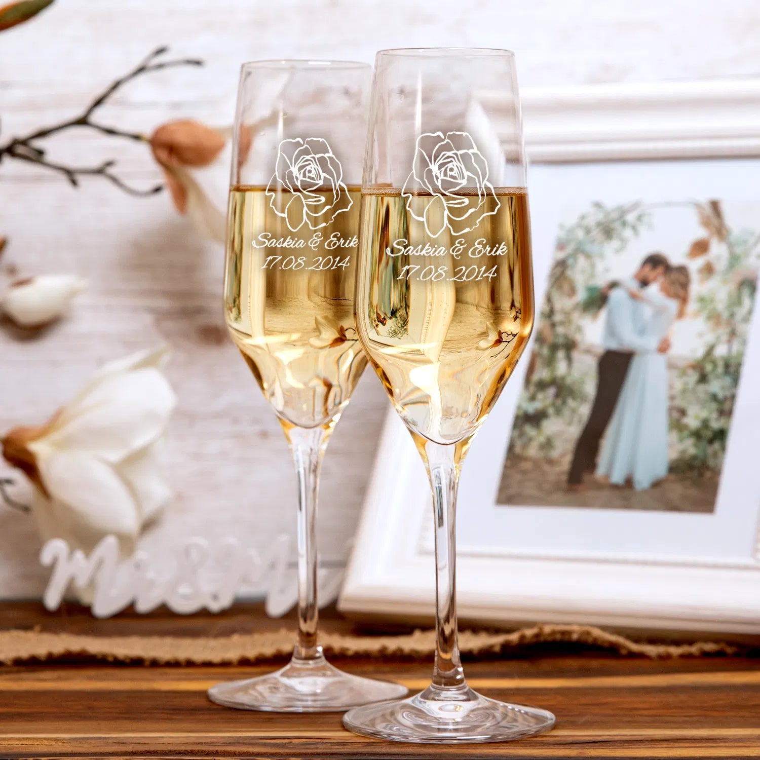Sektglas Set - Rosenhochzeit