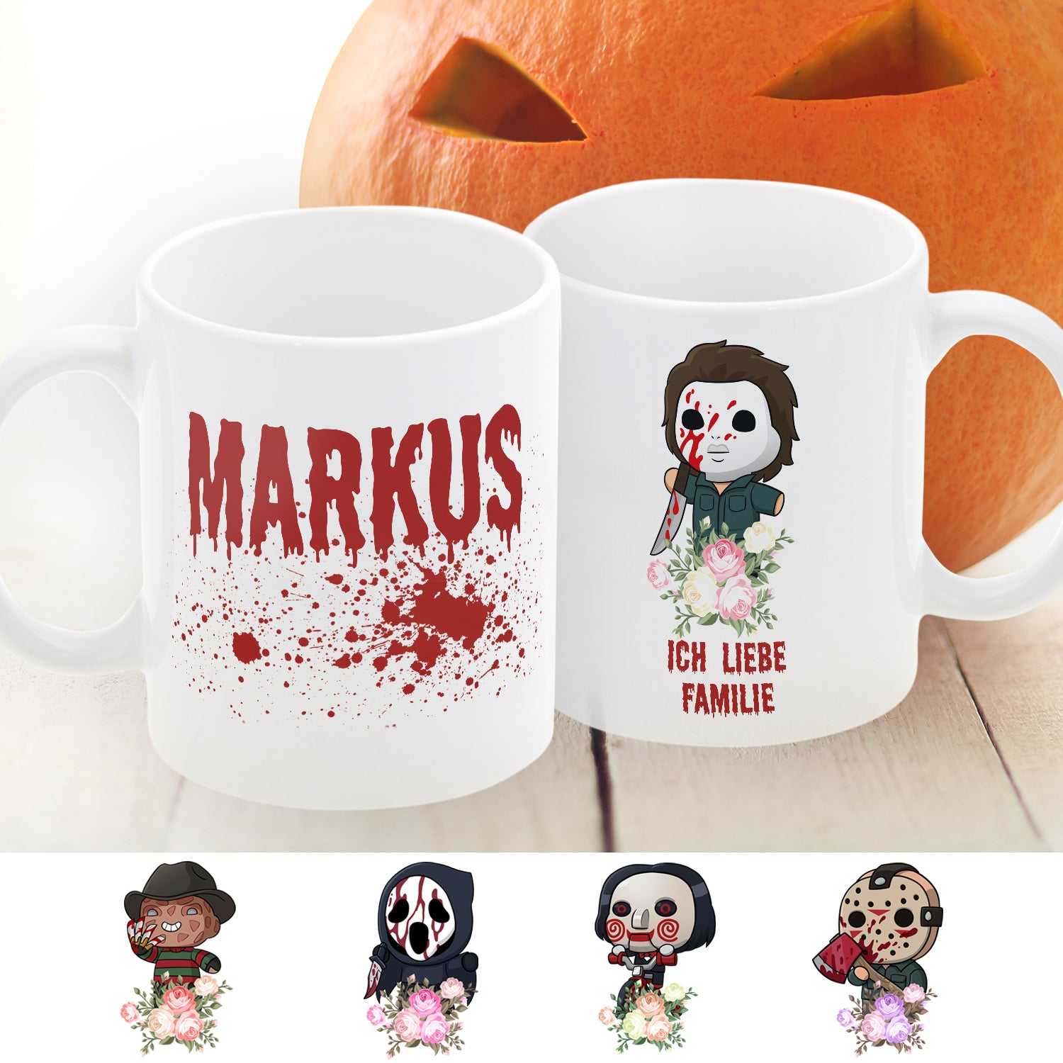 personalisierte Tasse mit Namen im Halloweenmotiv- verschiedene Motive zur auswahl