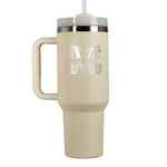 Thermo-Becher mit Griff und Deiner Gravur Creme Monogramm