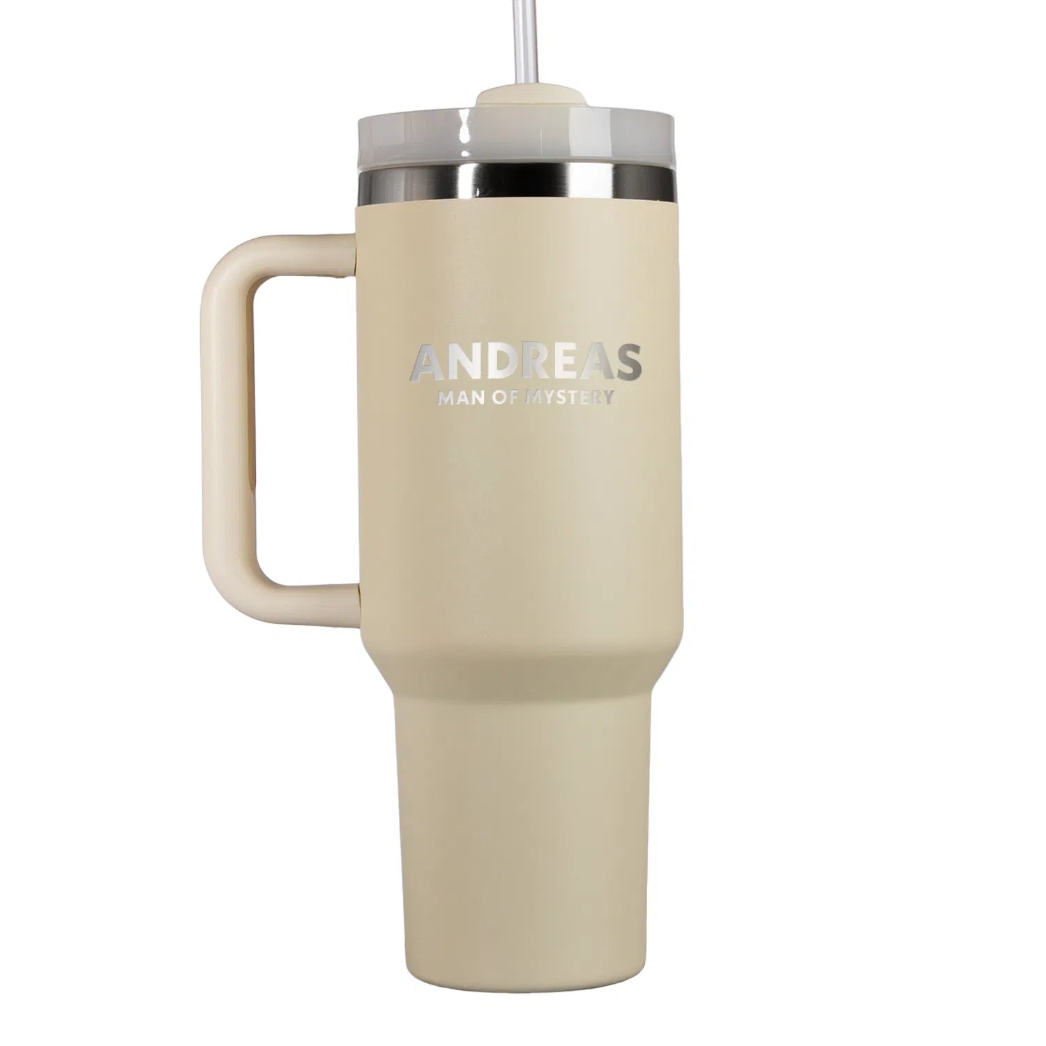 Thermo-Becher mit Griff und Deiner Gravur Creme Namensgravur