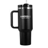 Thermo-Becher mit Griff und Deiner Gravur Schwarz Namensgravur