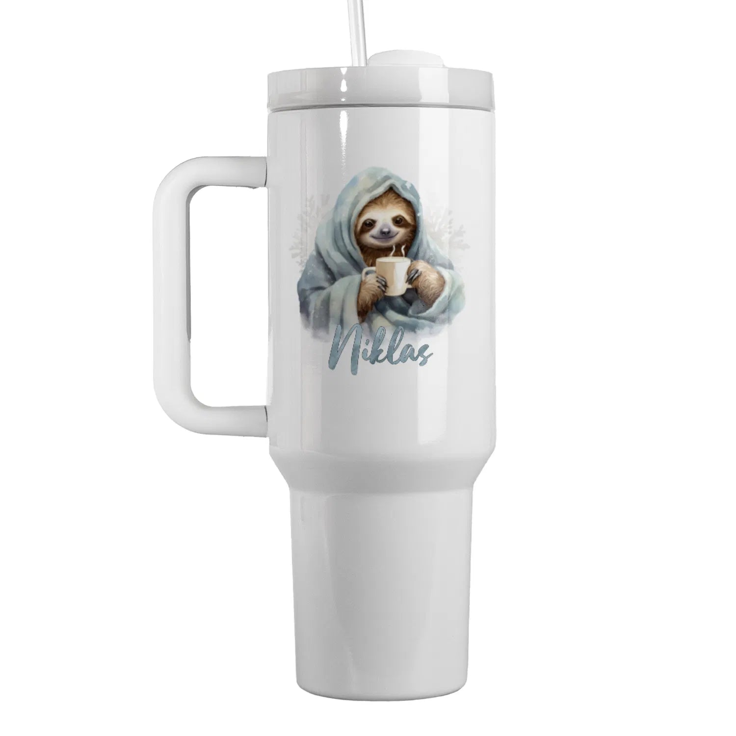 Thermobecher mit Griff und Faultier Design