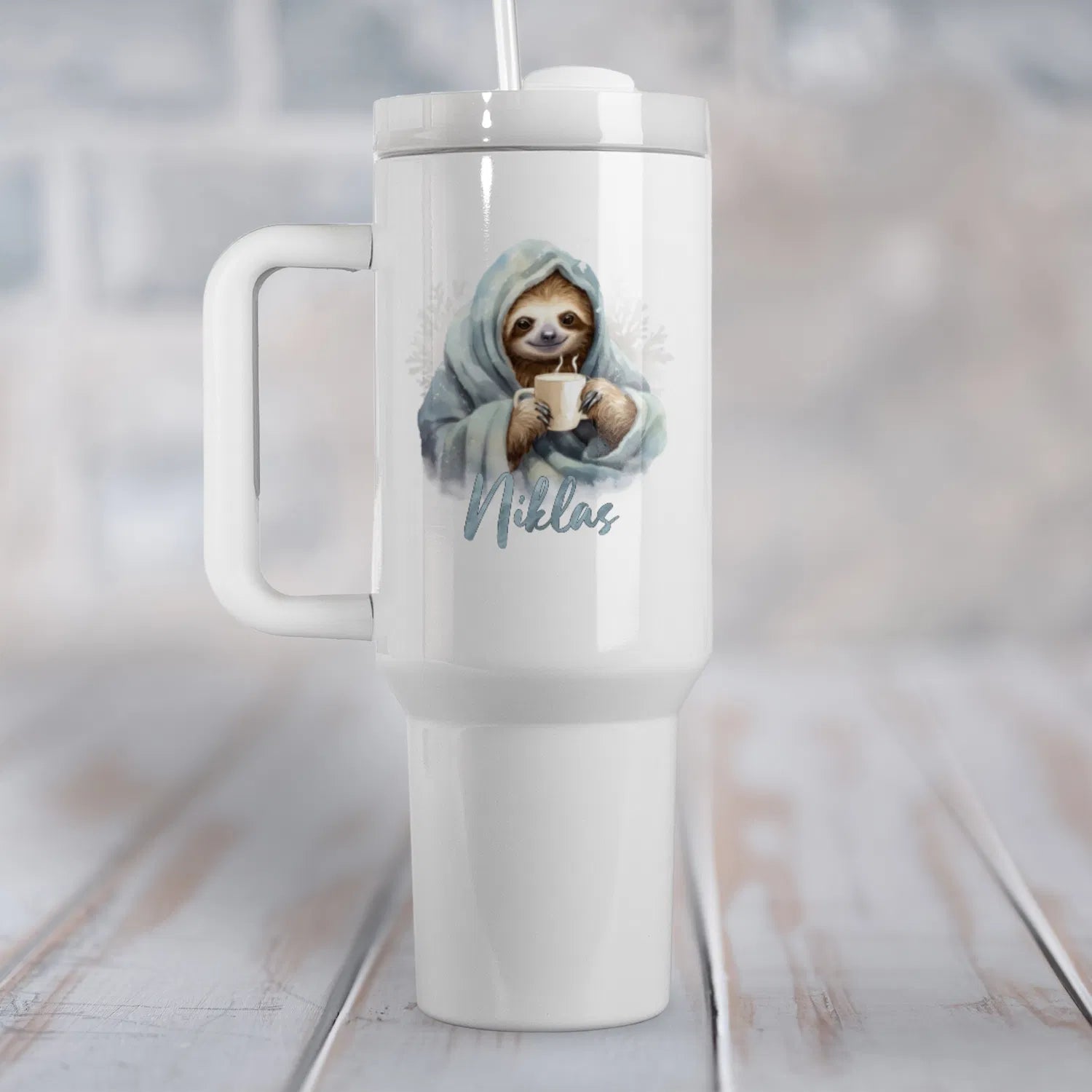 Thermobecher mit Griff und Faultier Design Faultier-Coffee