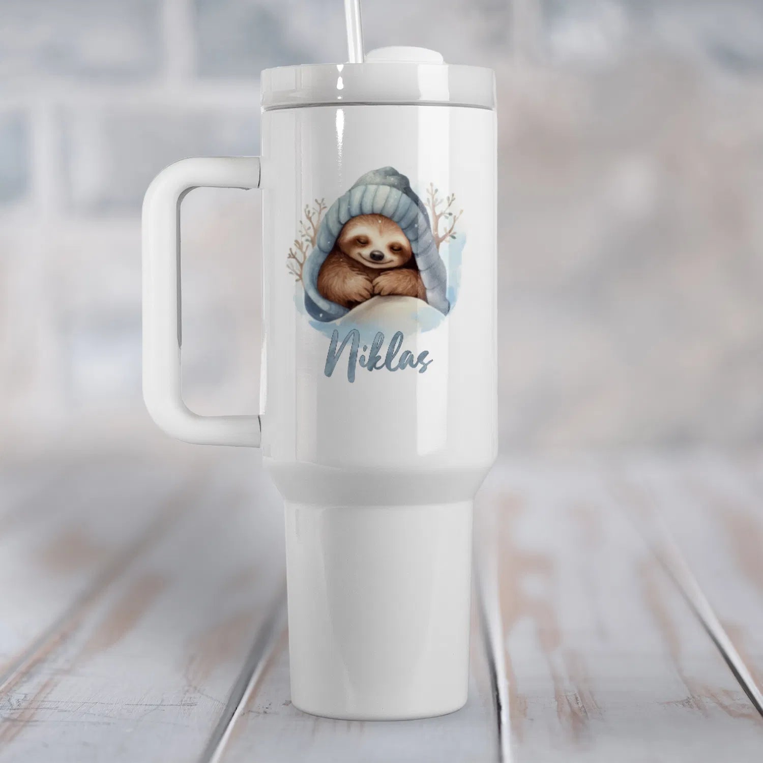 Thermobecher mit Griff und Faultier Design Faultier Müdigkeit