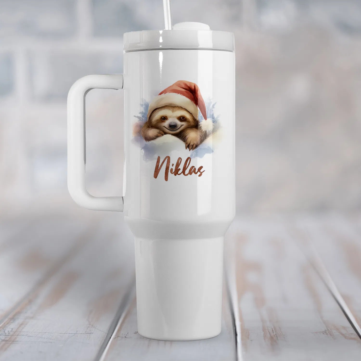 Thermobecher mit Griff und Faultier Design Faultier Weihnachten