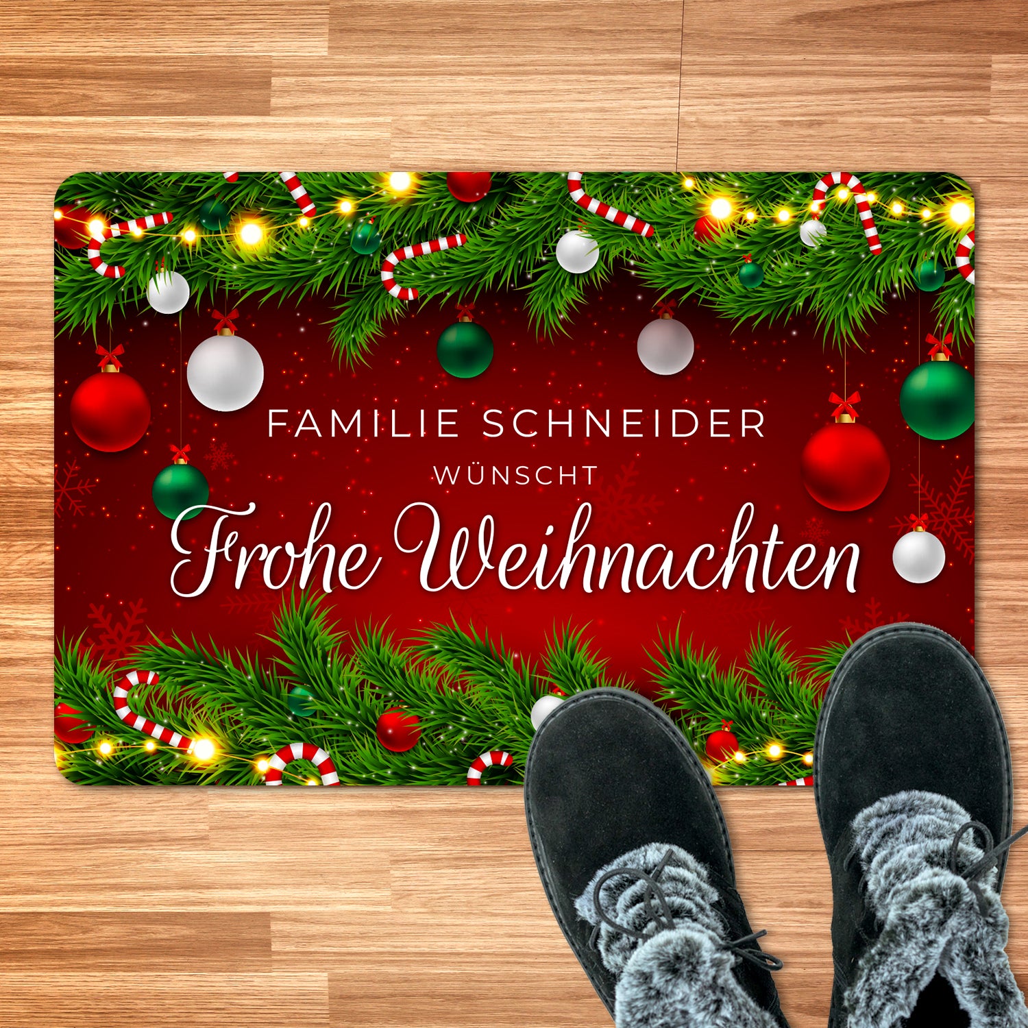 Fußmatte mit Weihnachtsmotiv und Wunschnamen