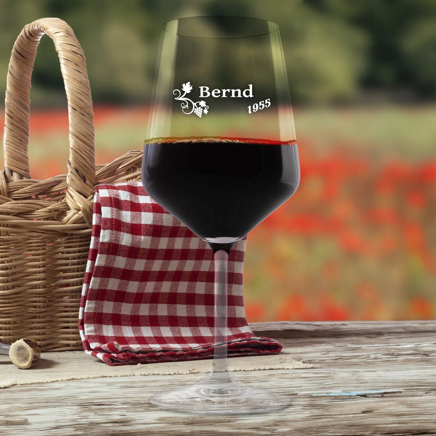 persönliches Weinglas -Weinrebe - mit Namen