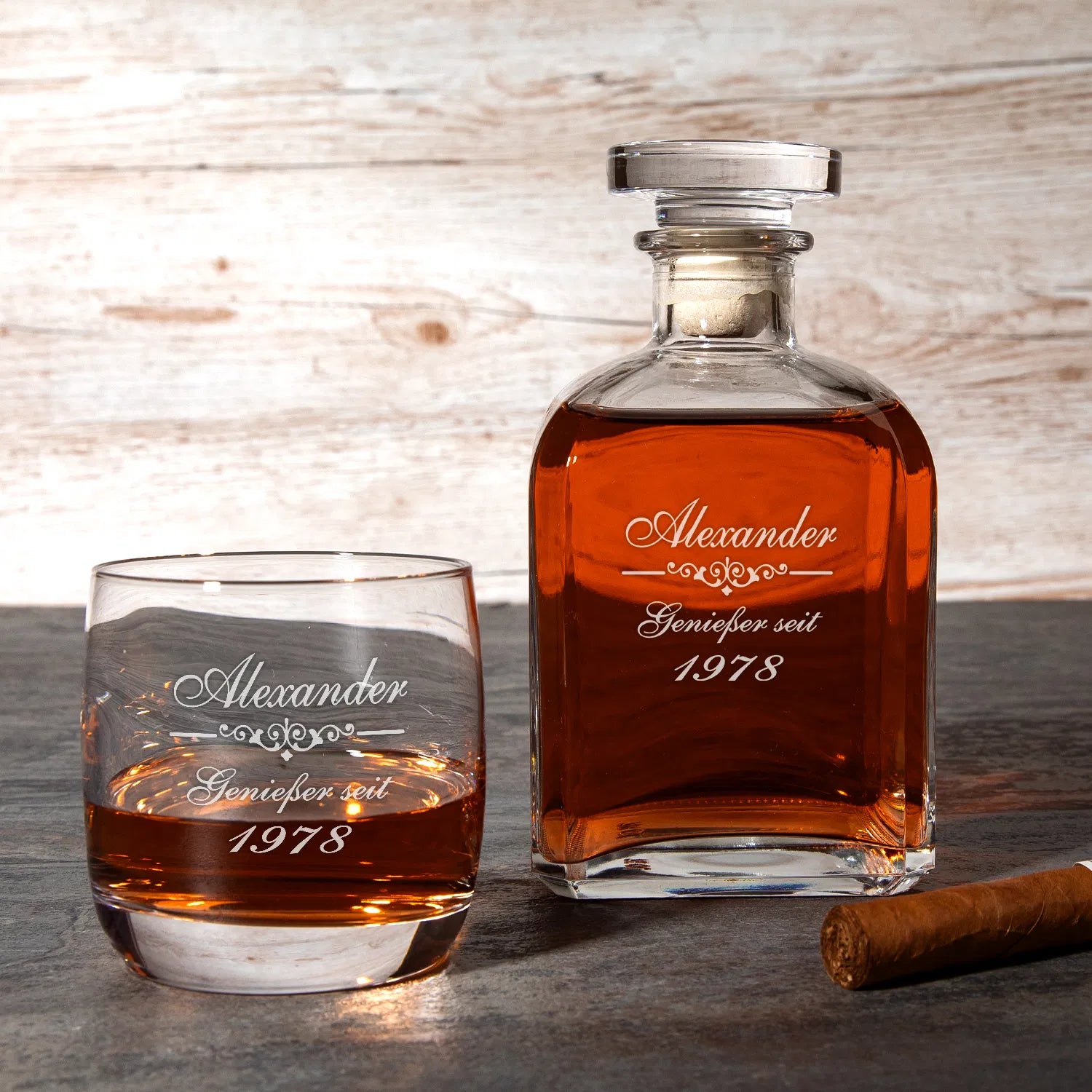 Whiskykaraffe mit Gravur - Wunschtext 1 Glas