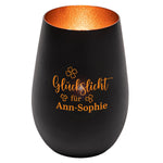 Windlicht - Glückslicht - Kleeblatt Schwarz matt bronze