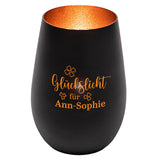 Windlicht - Glückslicht - Kleeblatt Schwarz matt bronze