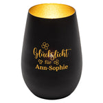 Windlicht - Glückslicht - Kleeblatt Schwarz matt gold