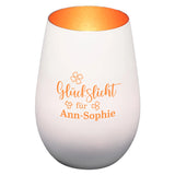 Windlicht - Glückslicht - Kleeblatt Weiss matt bronze