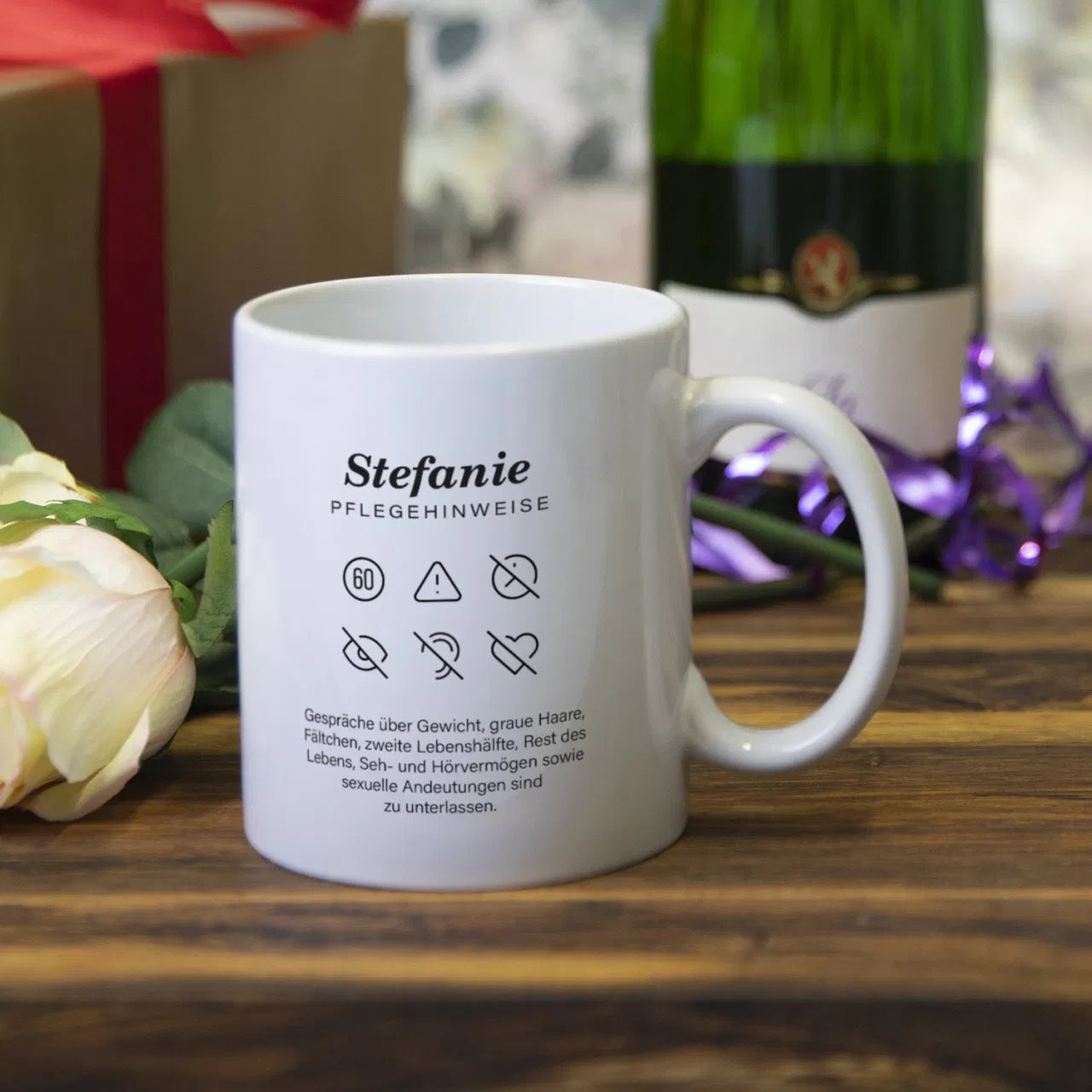 Tasse zum Geburtstag - Pflegehinweise - mit Wunschname- Lustiges Geburtstagsgeschenk