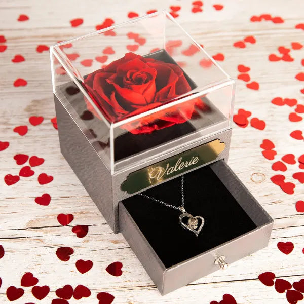 Geschenkbox Ewige Rose mit Halskette romantischer Liebesbeweis für deine Freundin- Weihnachtsgeschenk für Frauen
