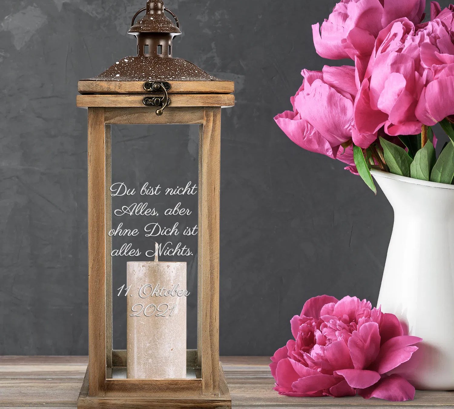 Laterne Landhaus mit Wunschtext