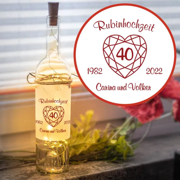 LED Flasche - Rubinhochzeit Roter Rand