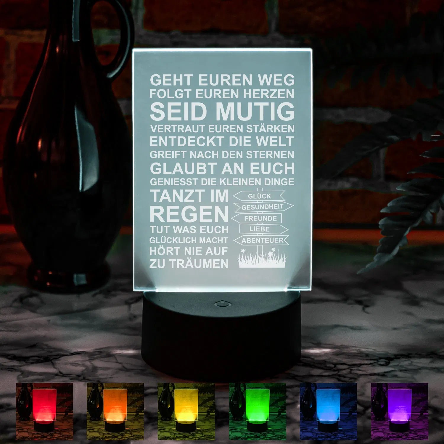 LED-Leuchte - Wegweiser des Lebens Schwarz Leuchtturm Wunschname