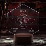 LED-Leuchte zur Taufe mit Personalisierung Holz Engel