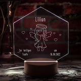 LED-Leuchte zur Taufe mit Personalisierung Holz Engel