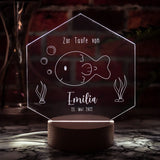 LED-Leuchte zur Taufe mit Personalisierung Holz Fisch
