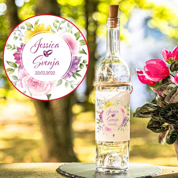 LED Flasche zur Hochzeit bunte Blumen im Kreis