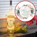 LED Flasche zur Silberhochzeit rosa- grüne Blumen im Kreis