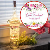 LED Flasche zur Silberhochzeit bunte Blumen oben umd unten