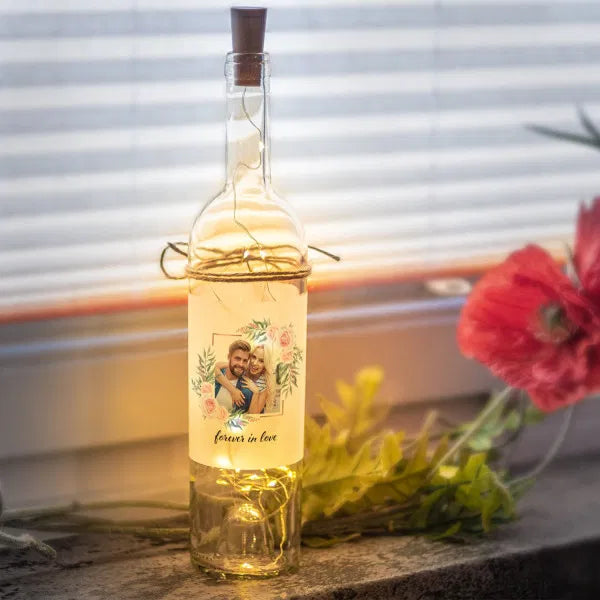 LED Flasche mit Wunschfoto Rosen